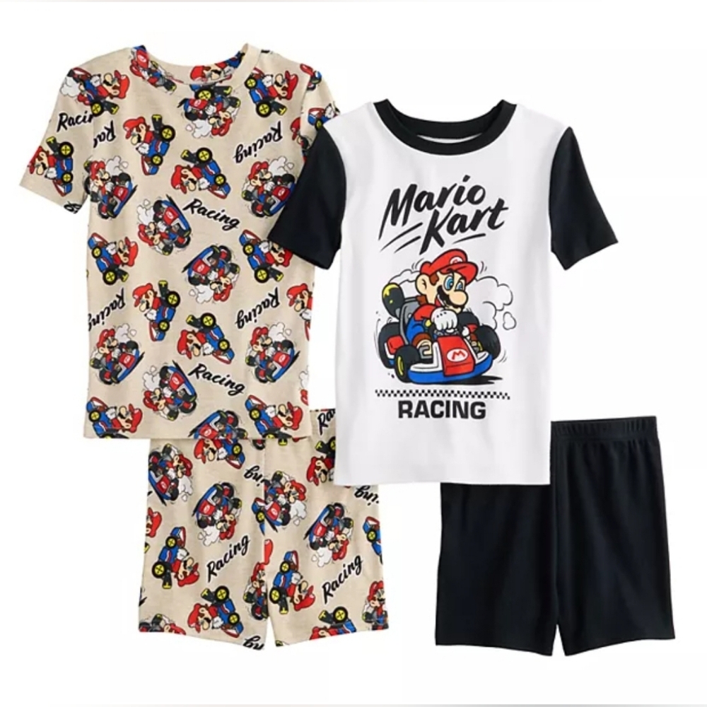 Nintendo NWT Mario Kart 4-Piece Pajama Tops & Pajama Shorts Set Size 4